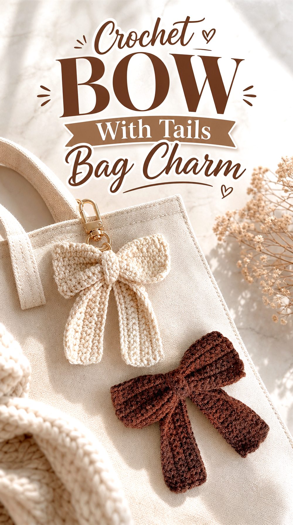 Crochet Bow With Tails Bag Charm