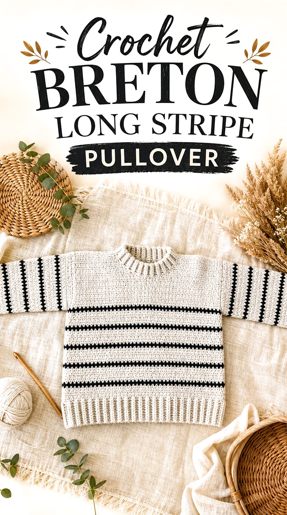 Crochet Breton Long Stripe Pullover