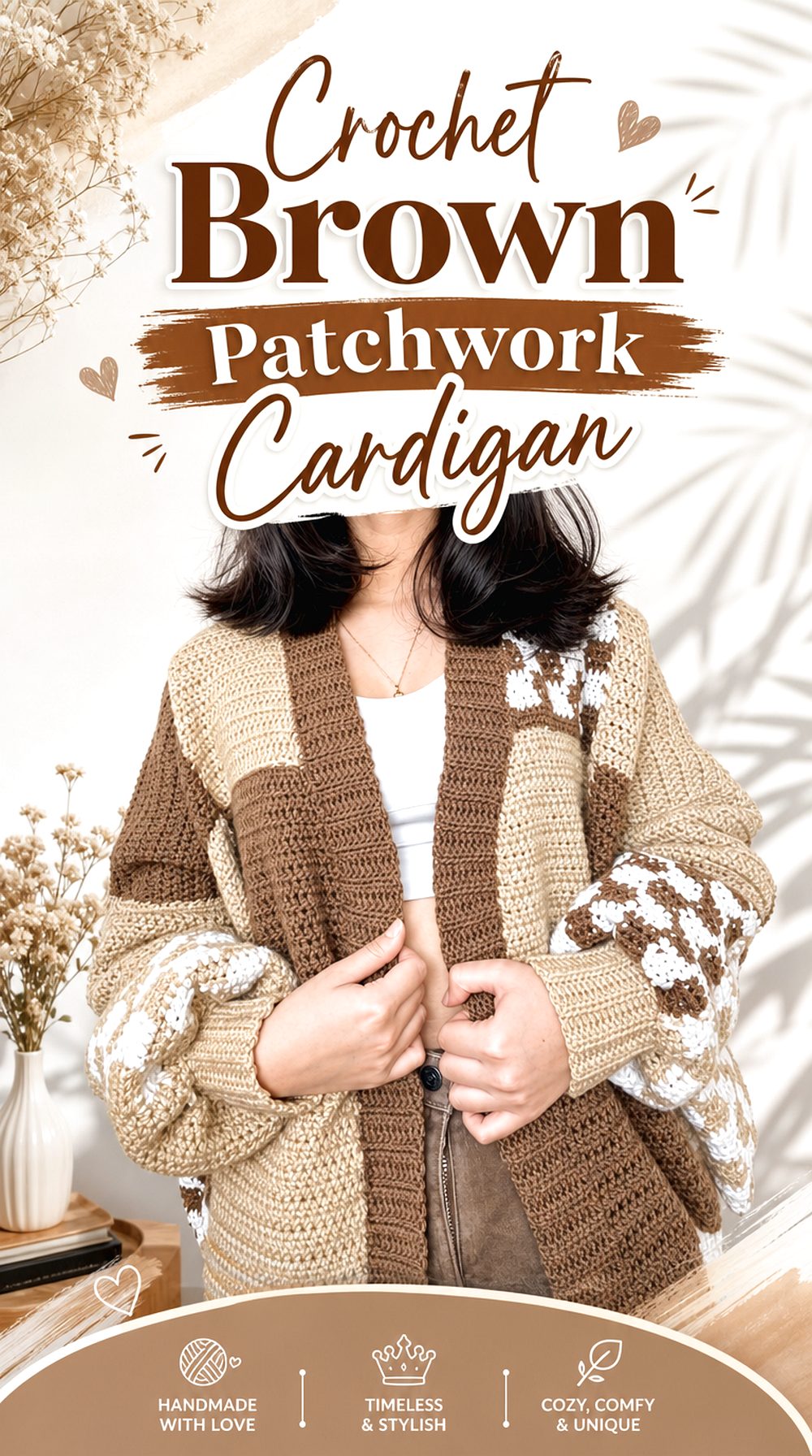 Crochet Brown Patchwork Cardigan