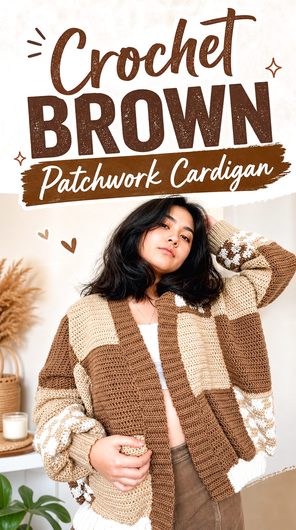 Crochet Brown Patchwork Cardigan