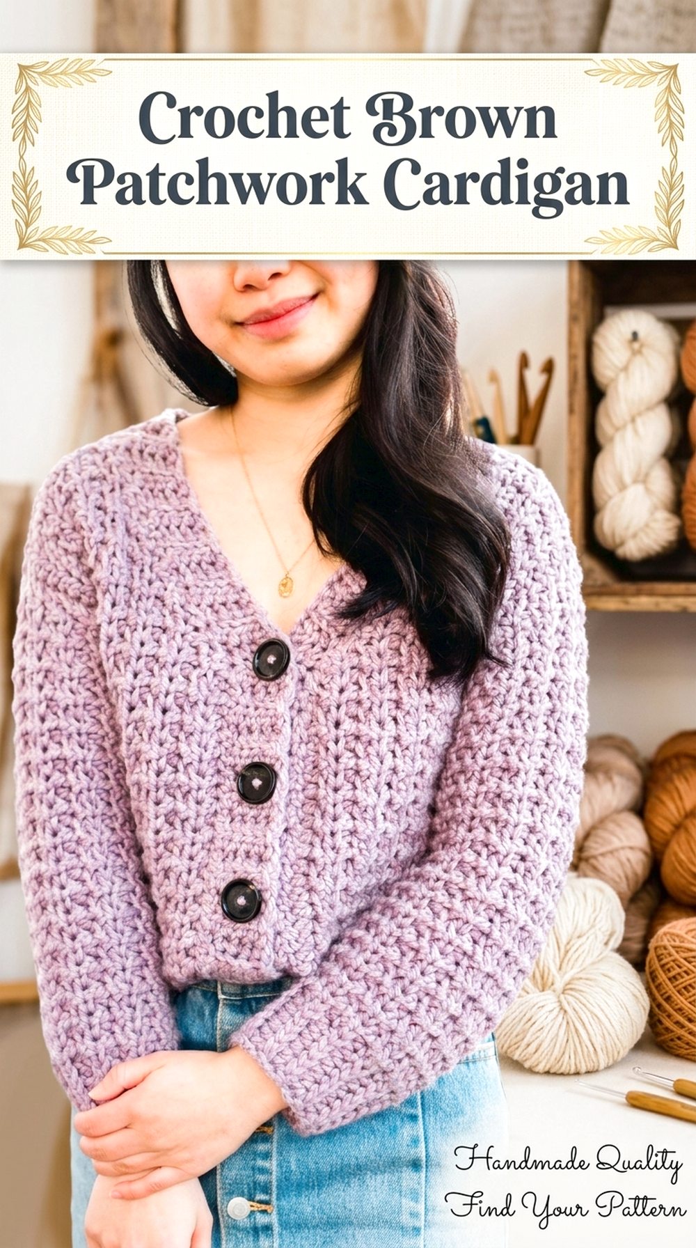 Crochet Brown Patchwork Cardigan