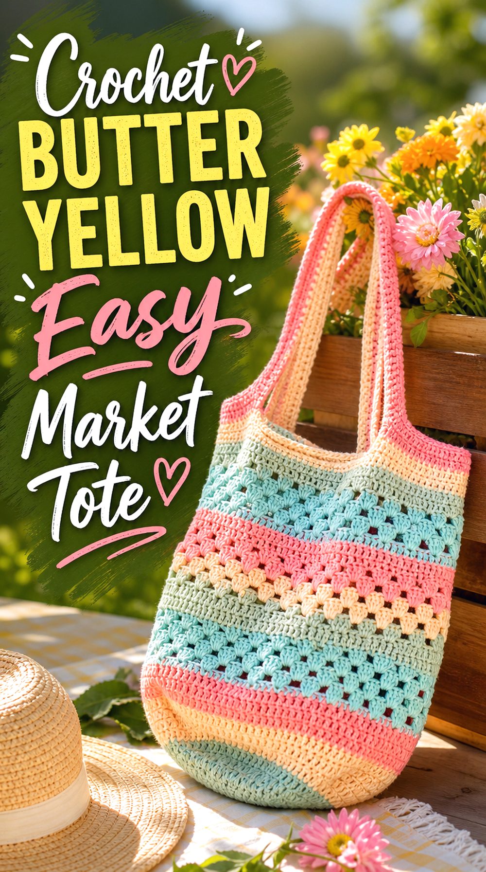 Crochet Butter Yellow Easy Market Tote