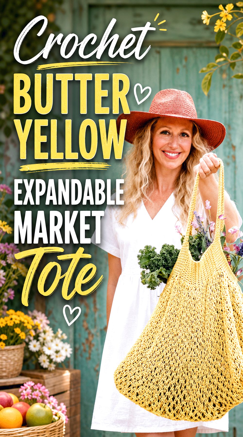 Crochet Butter Yellow Expandable Market Tote