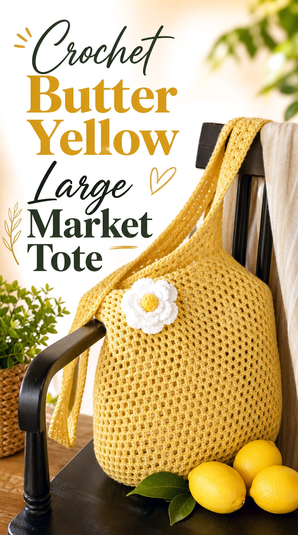 Crochet Butter Yellow Large Market Tote