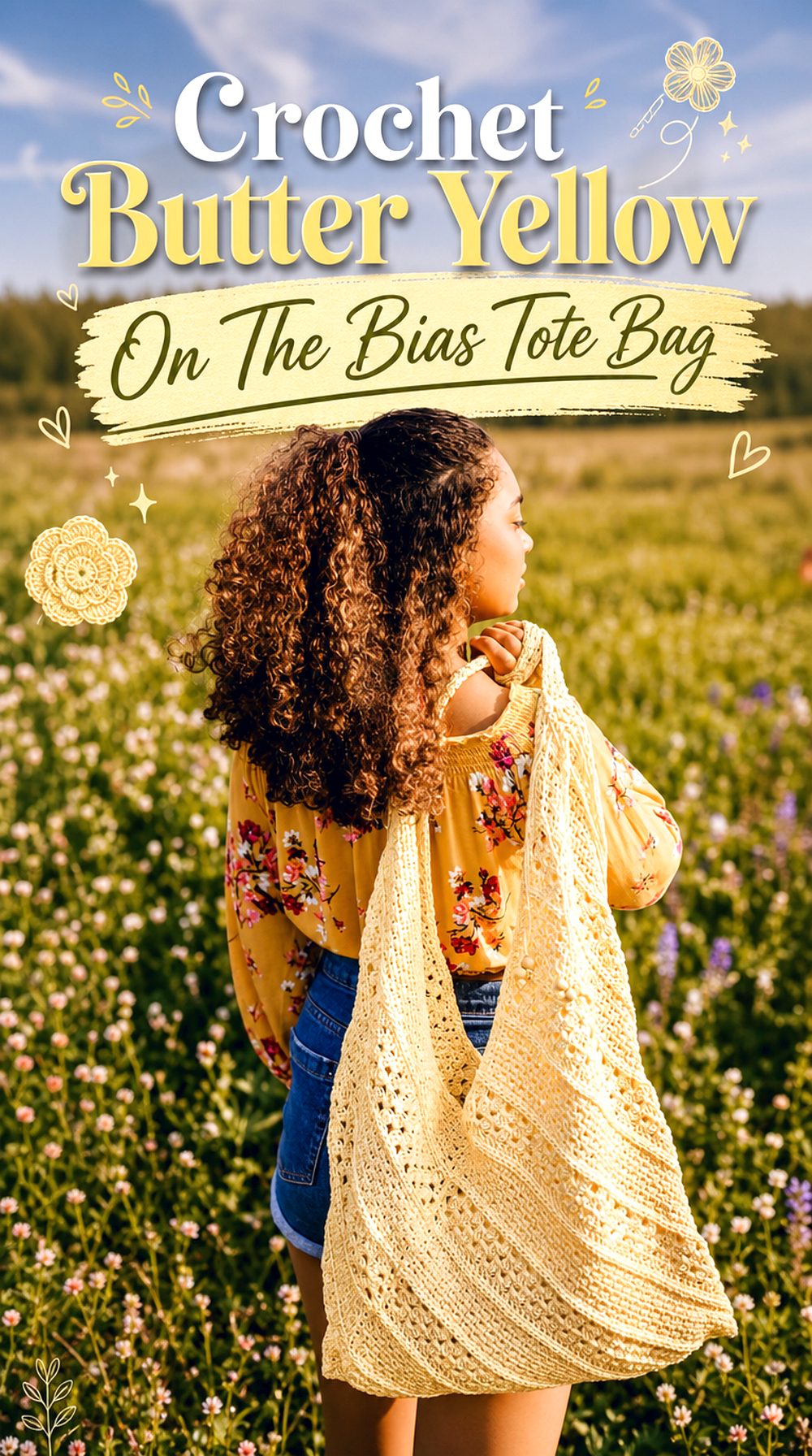 Crochet Butter Yellow On The Bias Tote Bag