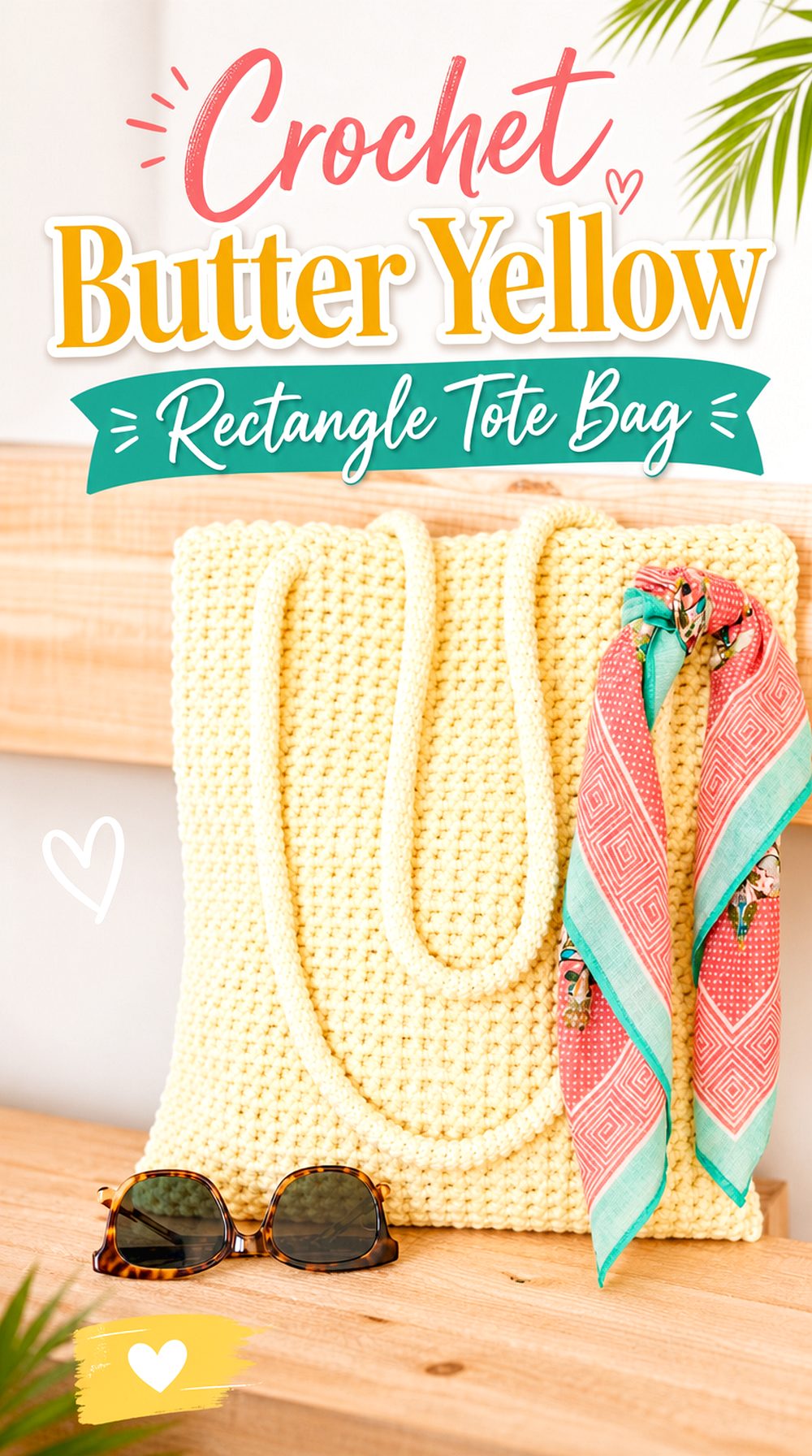 Crochet Butter Yellow Rectangle Tote Bag