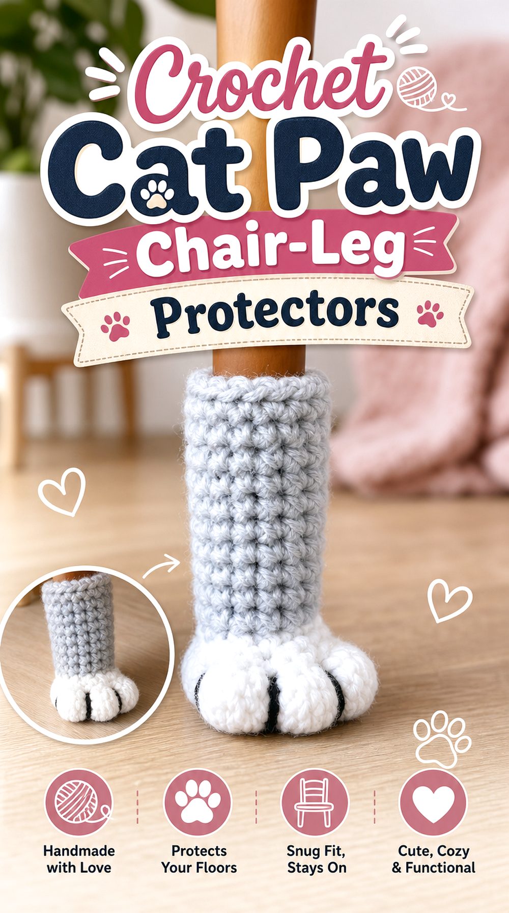 Crochet Cat Paw Chair Leg Protectors