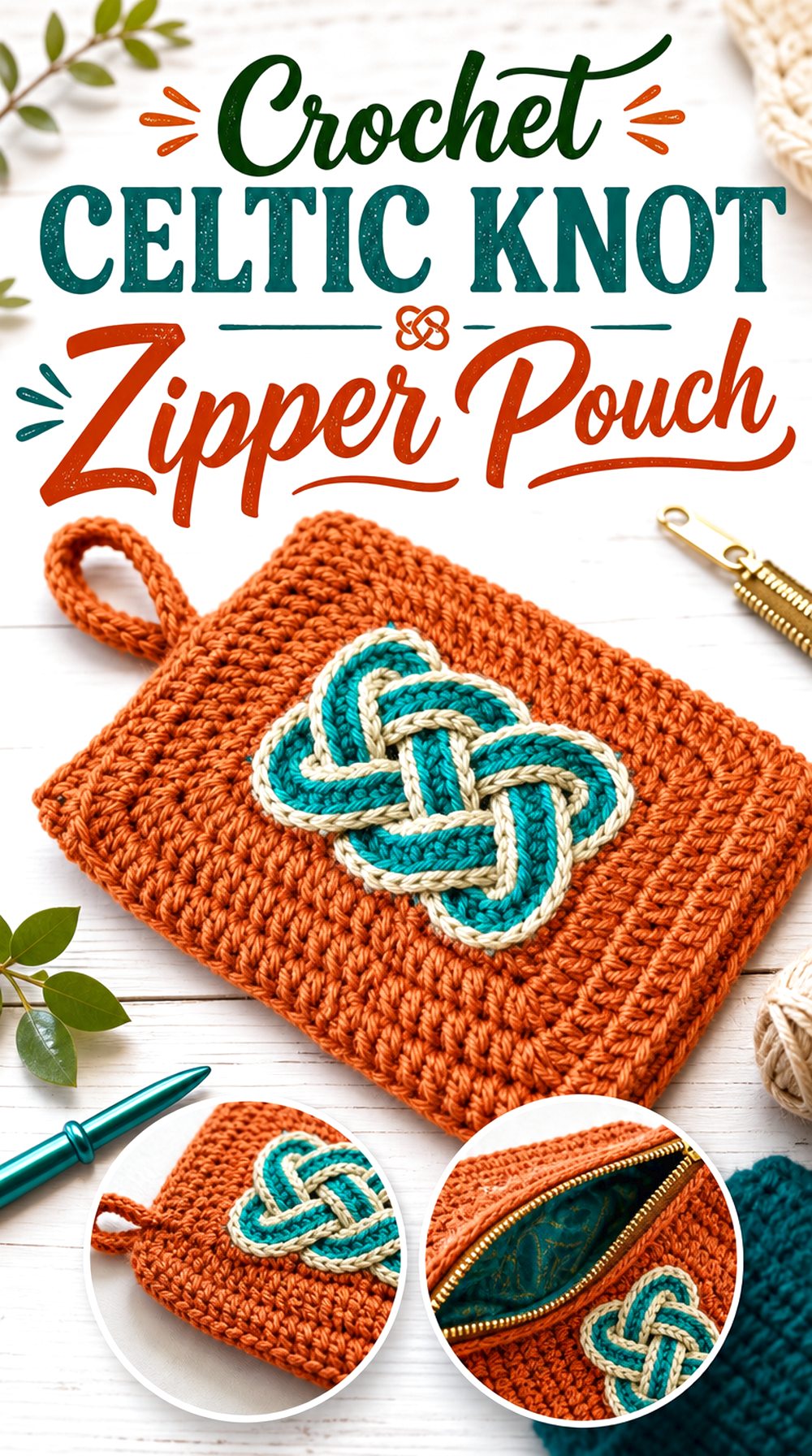 Crochet Celtic Knot Zipper Pouch