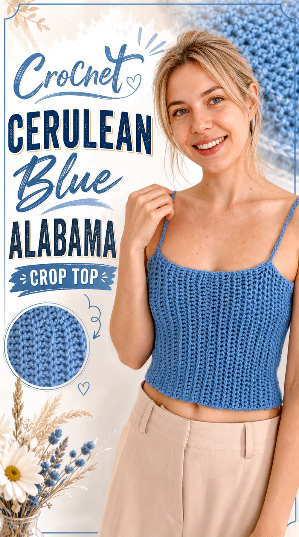Crochet Cerulean Blue Alabama Crop Top