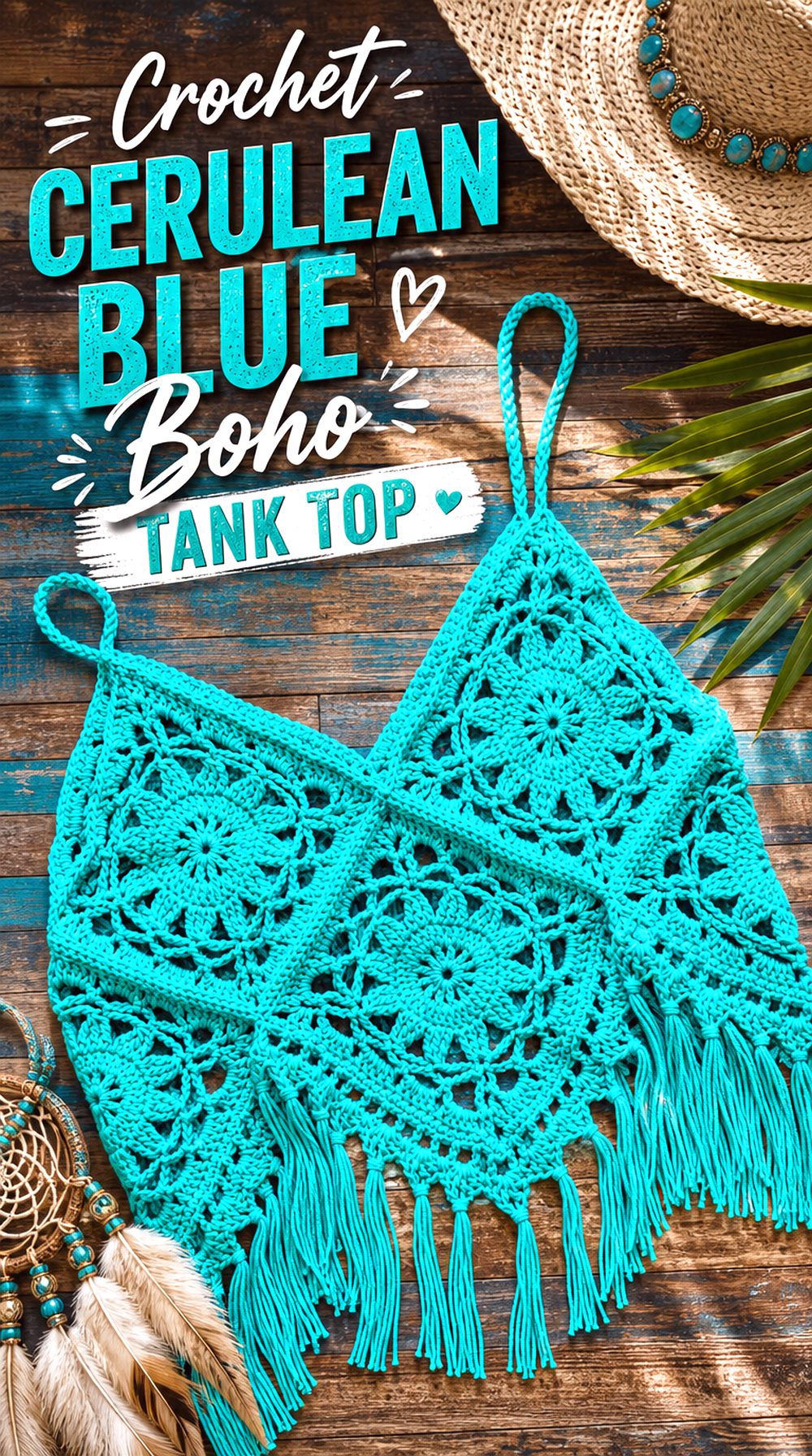 Crochet Cerulean Blue Boho Tank Top