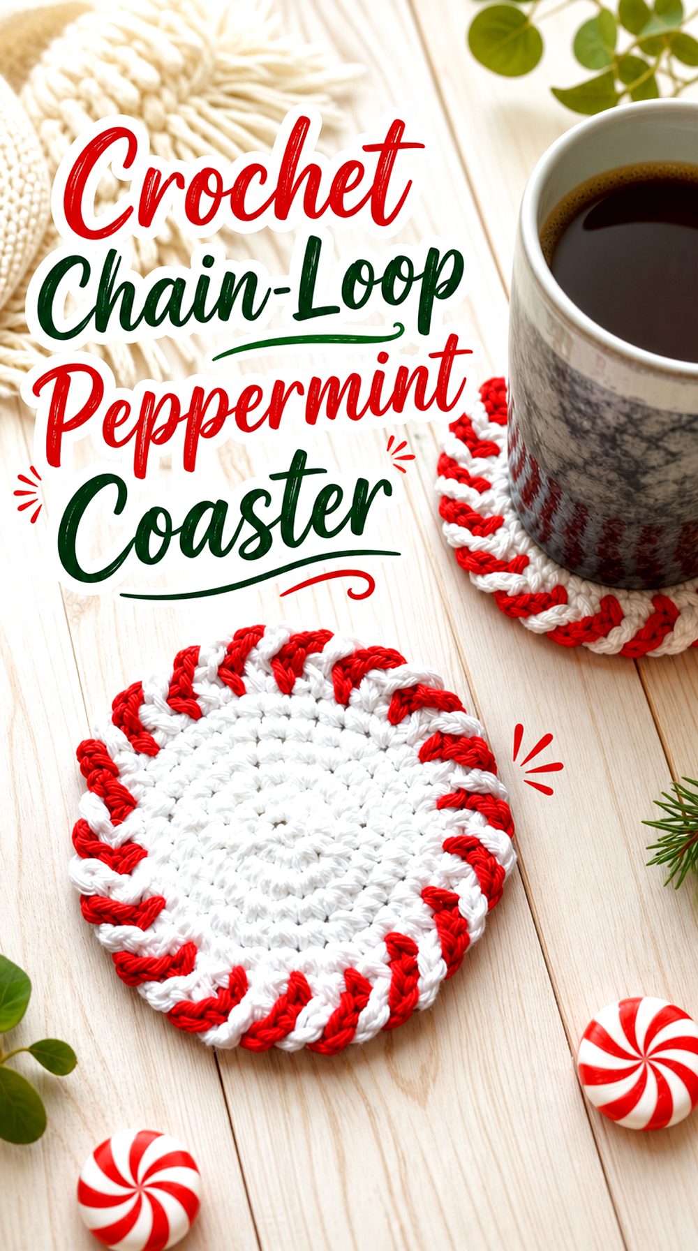 Crochet Chain Loop Peppermint Coaster