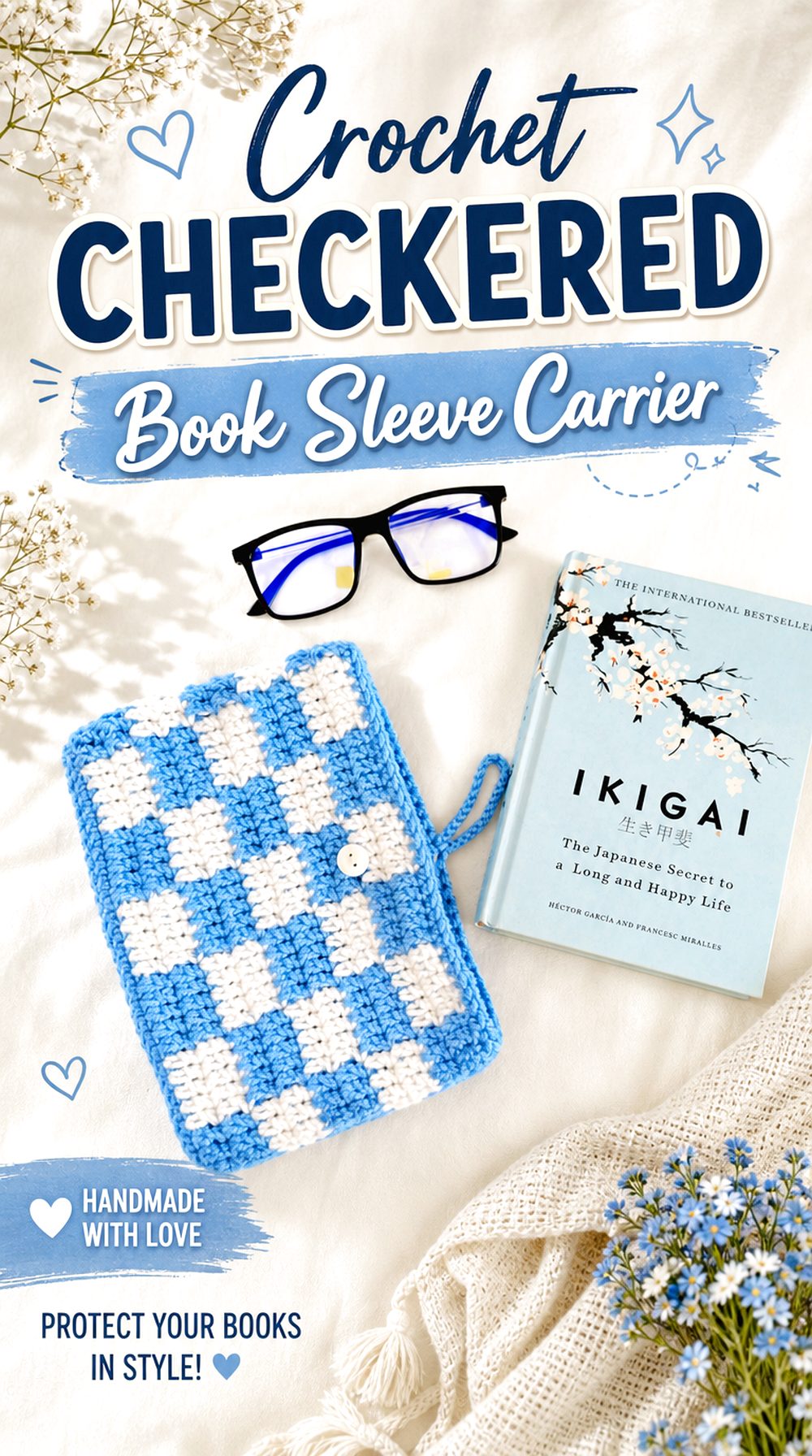 Crochet Checkered Book Sleeve Carrier