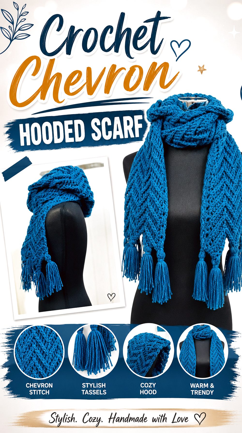Crochet Chevron Hooded Scarf