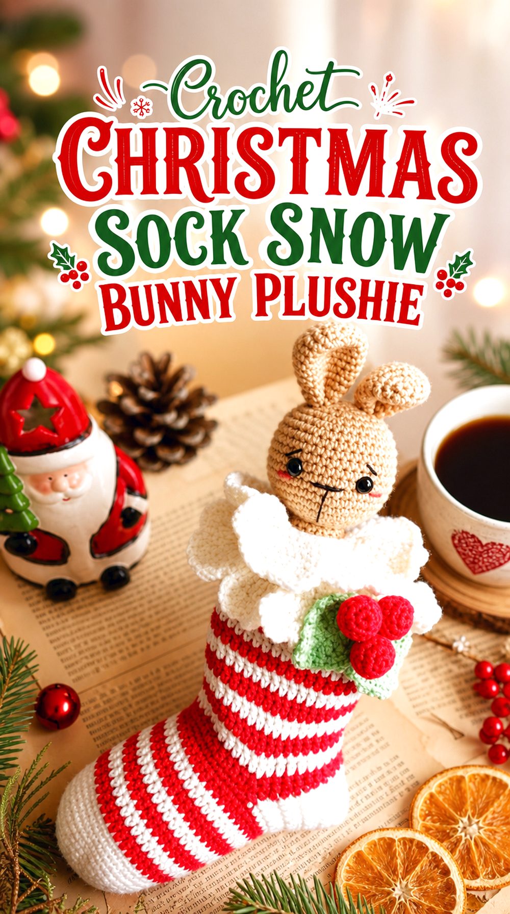 Crochet Christmas Sock Snow Bunny Plushie