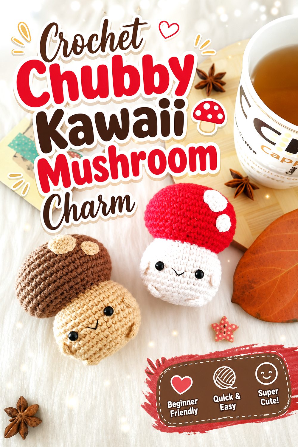 Crochet Chubby Kawaii Mushroom Charm