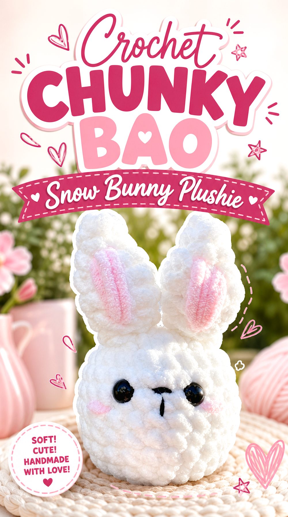 Crochet Chunky Bao Snow Bunny Plushie