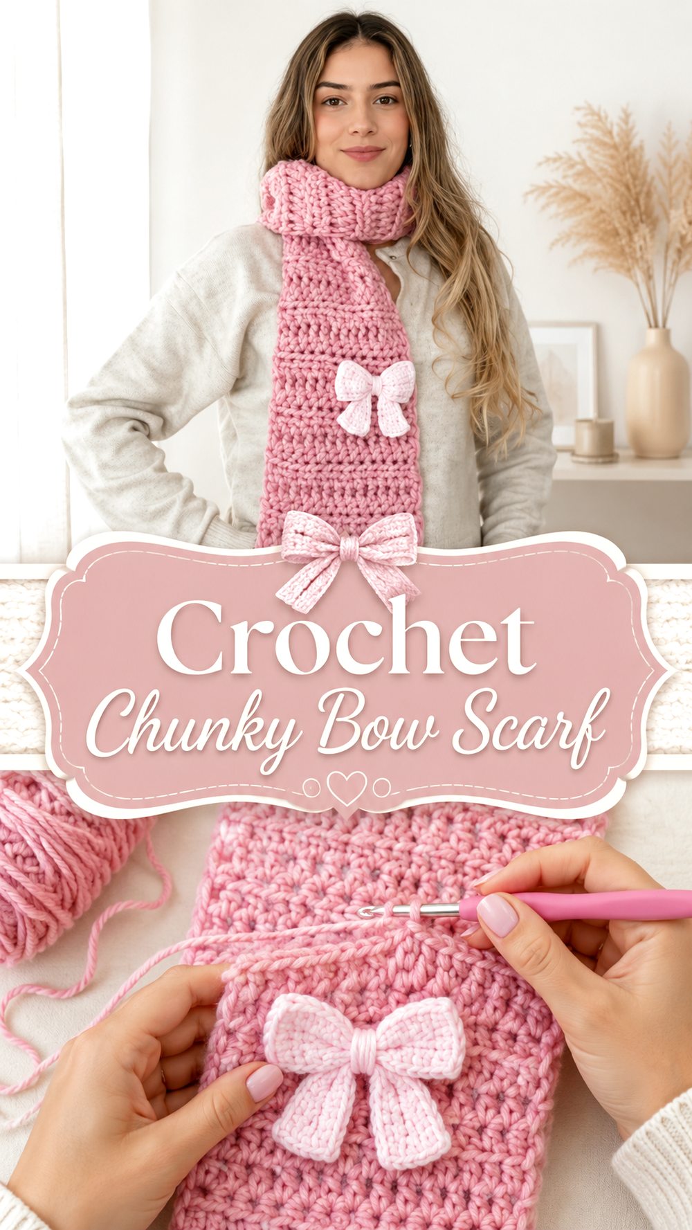 Crochet Chunky Bow Scarf