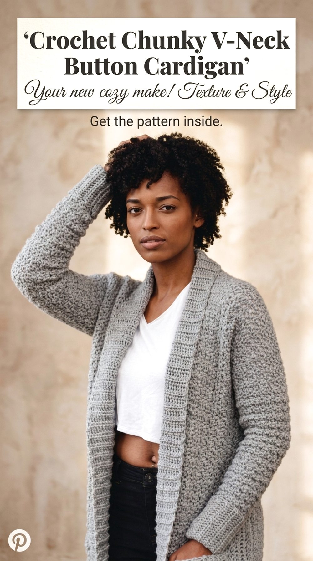 Crochet Chunky V Neck Button Cardigan