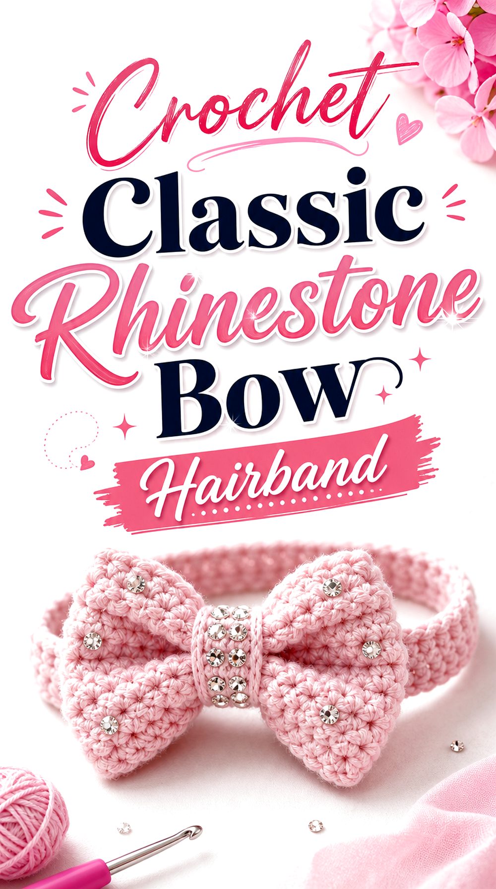 Crochet Classic Rhinestone Bow Hairband