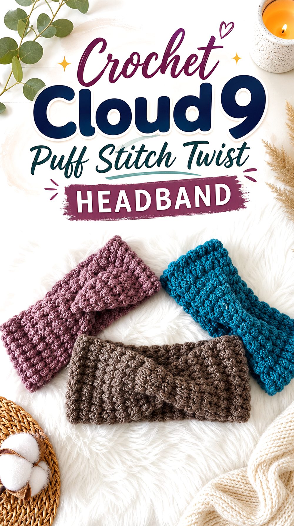 Crochet Cloud Puff Stitch Twist Headband
