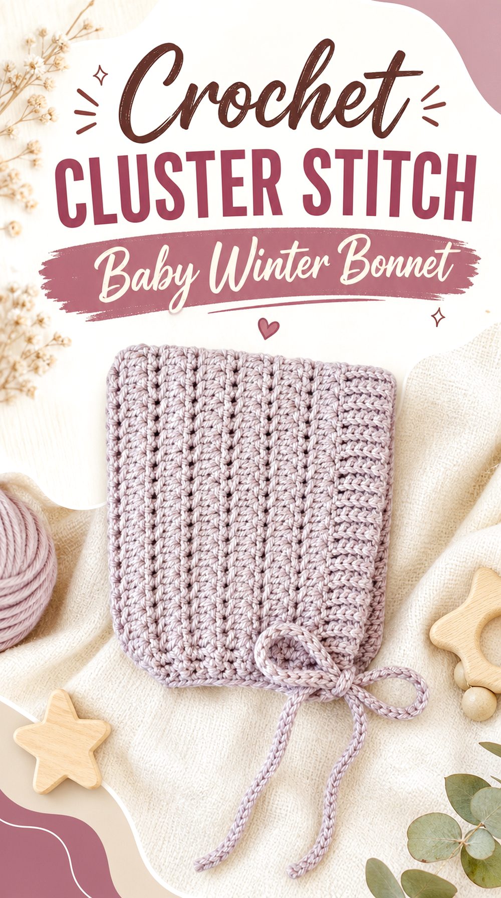 Crochet Cluster Stitch Baby Winter Bonnet