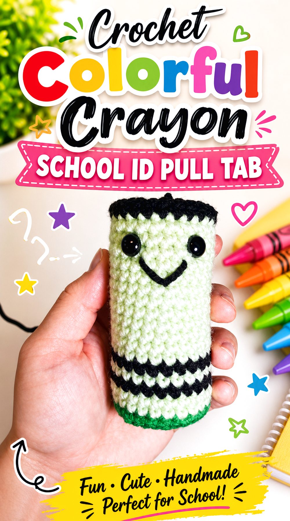 Crochet Colorful Crayon School ID Pull Tab