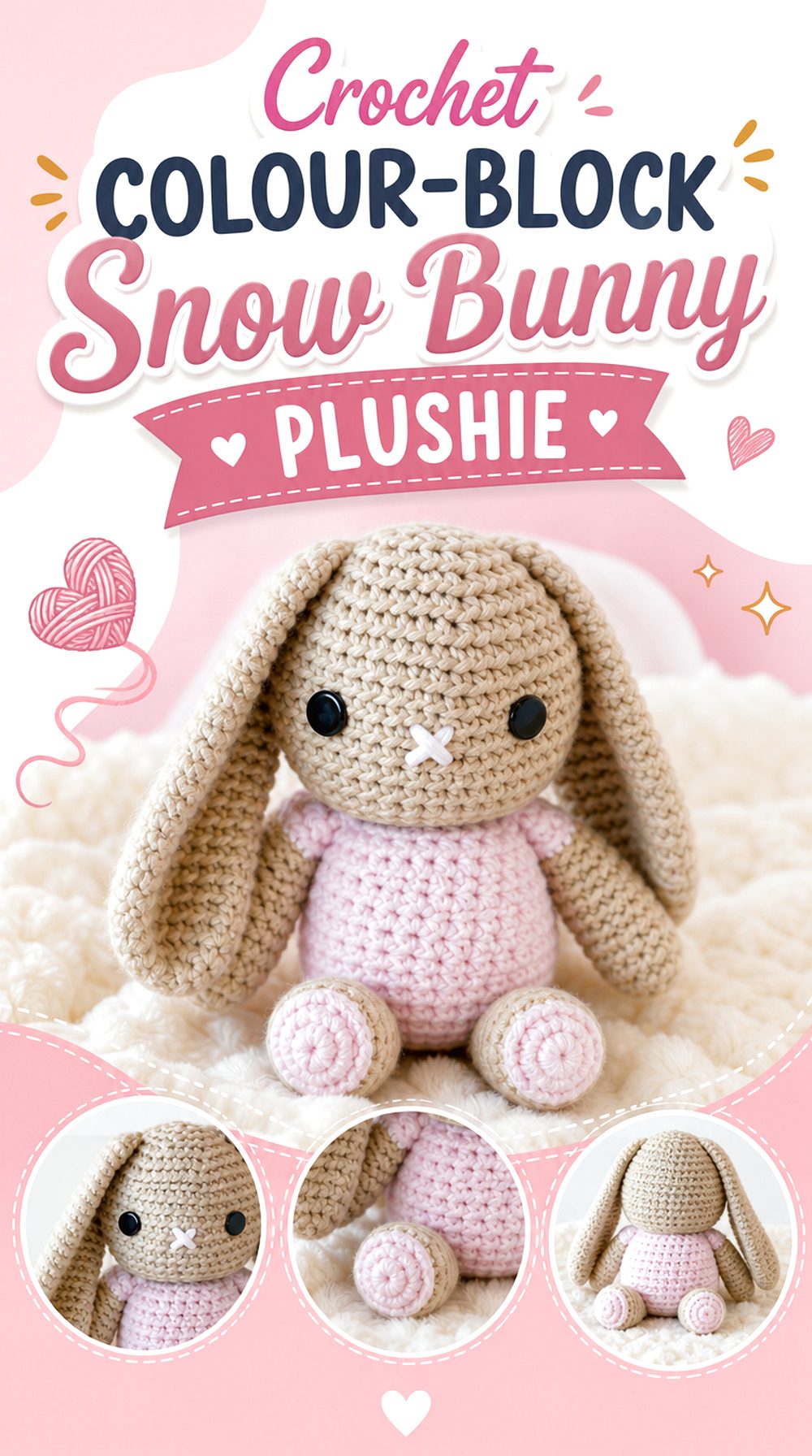 Crochet Colour Block Snow Bunny Plushie