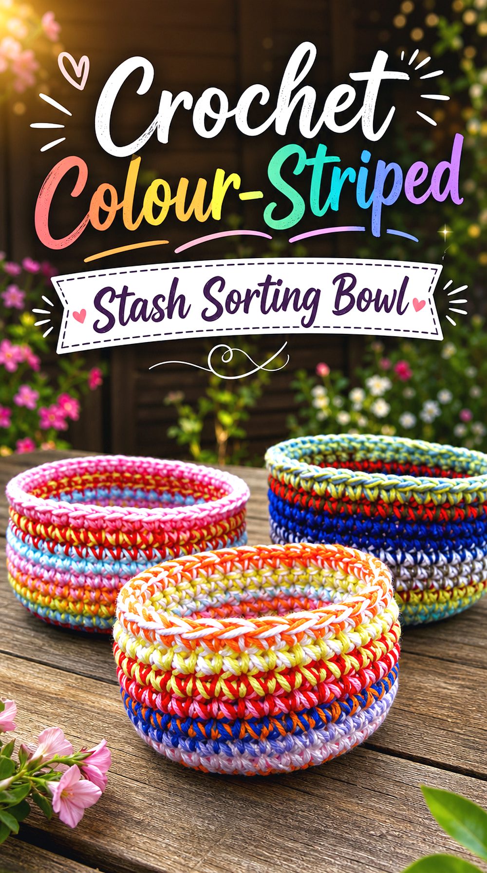 Crochet Colour Striped Stash Sorting Bowl