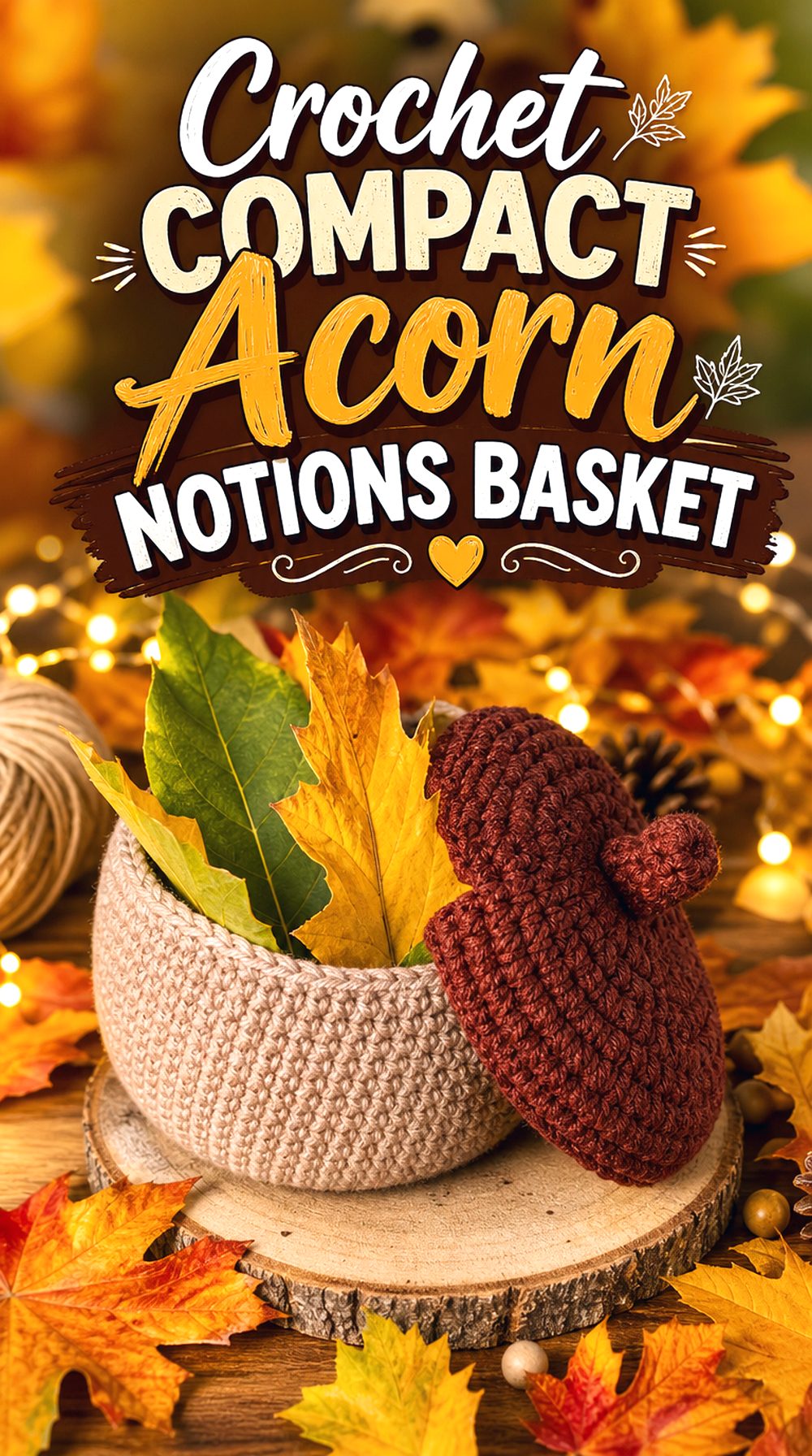 Crochet Compact Acorn Notions Basket