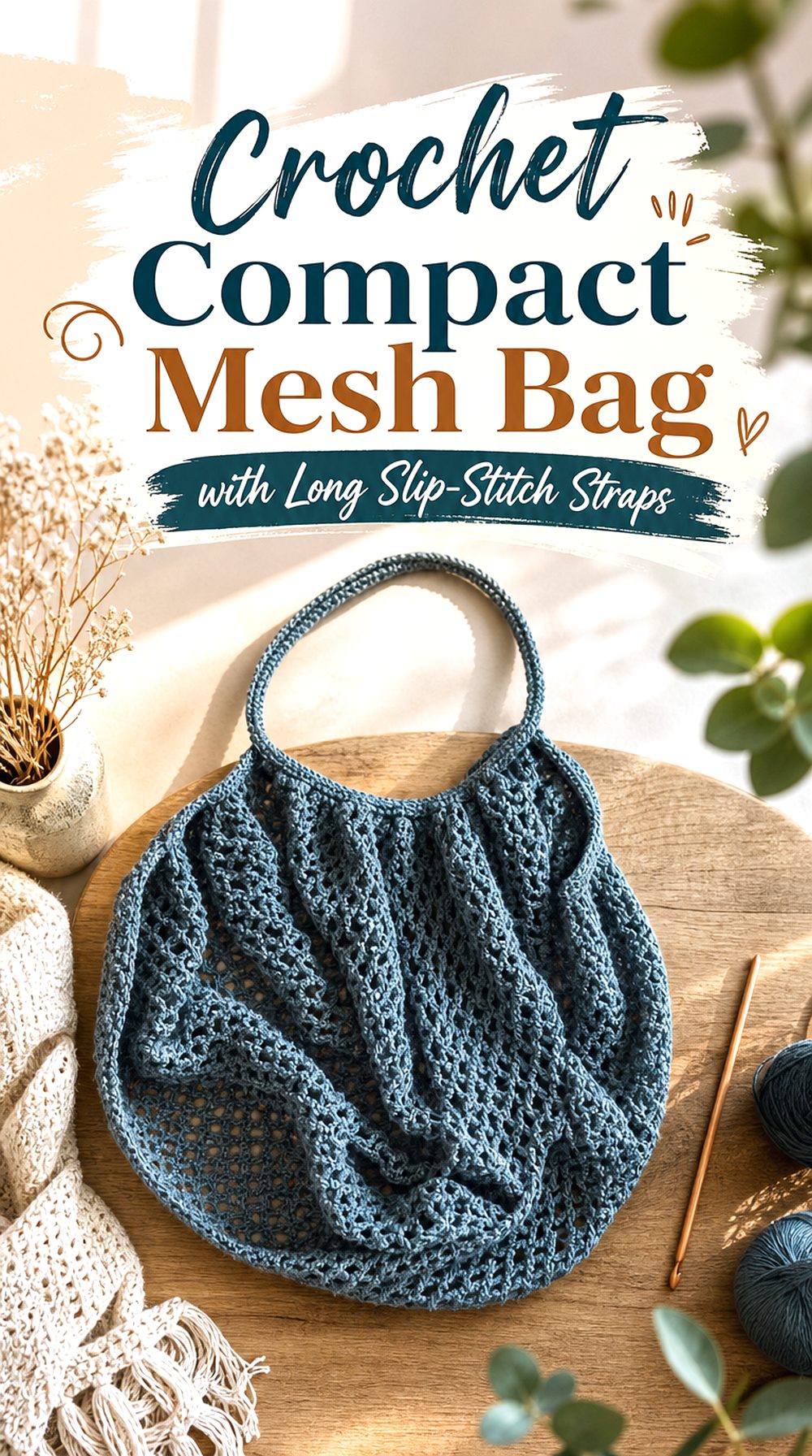 Crochet Compact Mesh Bag with Long Slip Stitch Straps