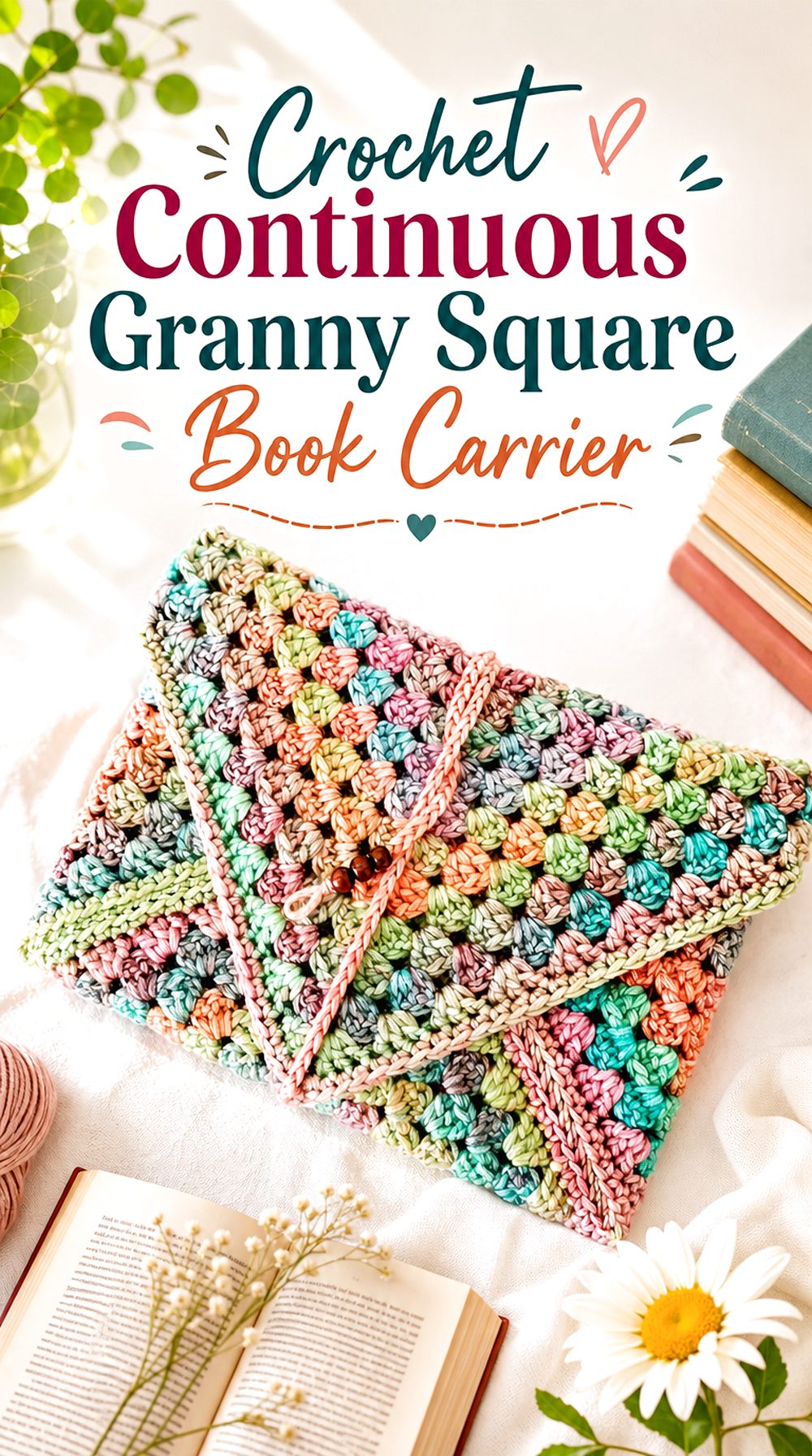 Crochet Continuous Granny Square Book Carrier