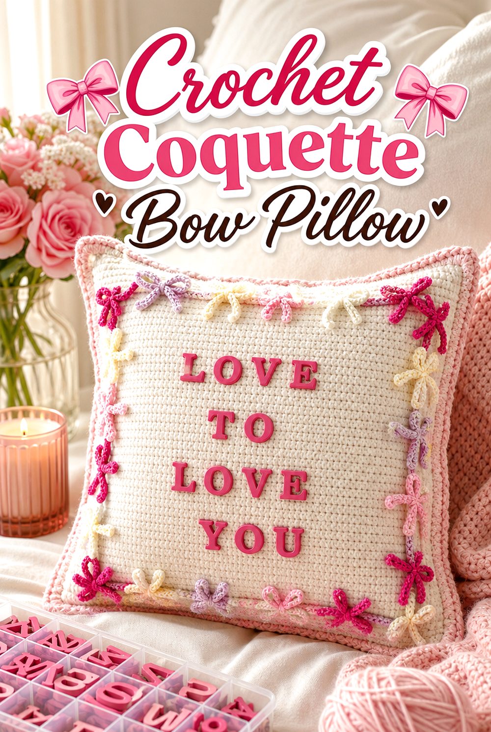 Crochet Coquette Bow Pillow