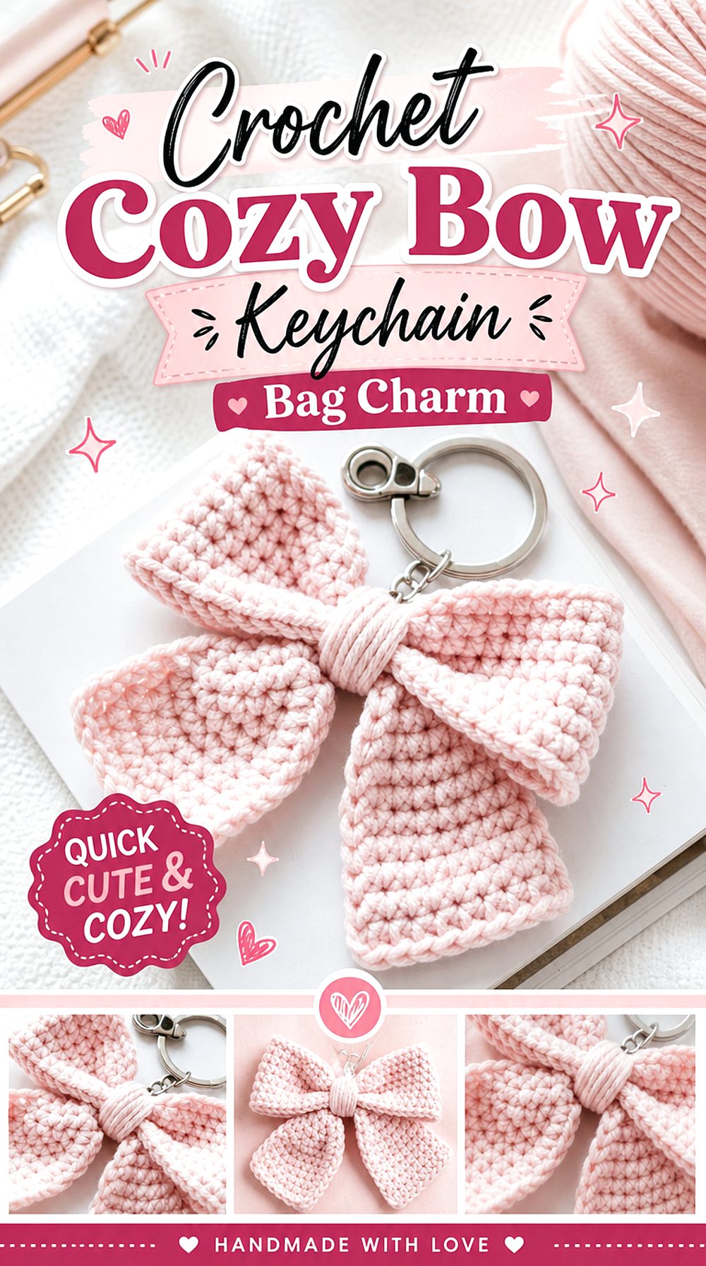 Crochet Cozy Bow Keychain Bag Charm