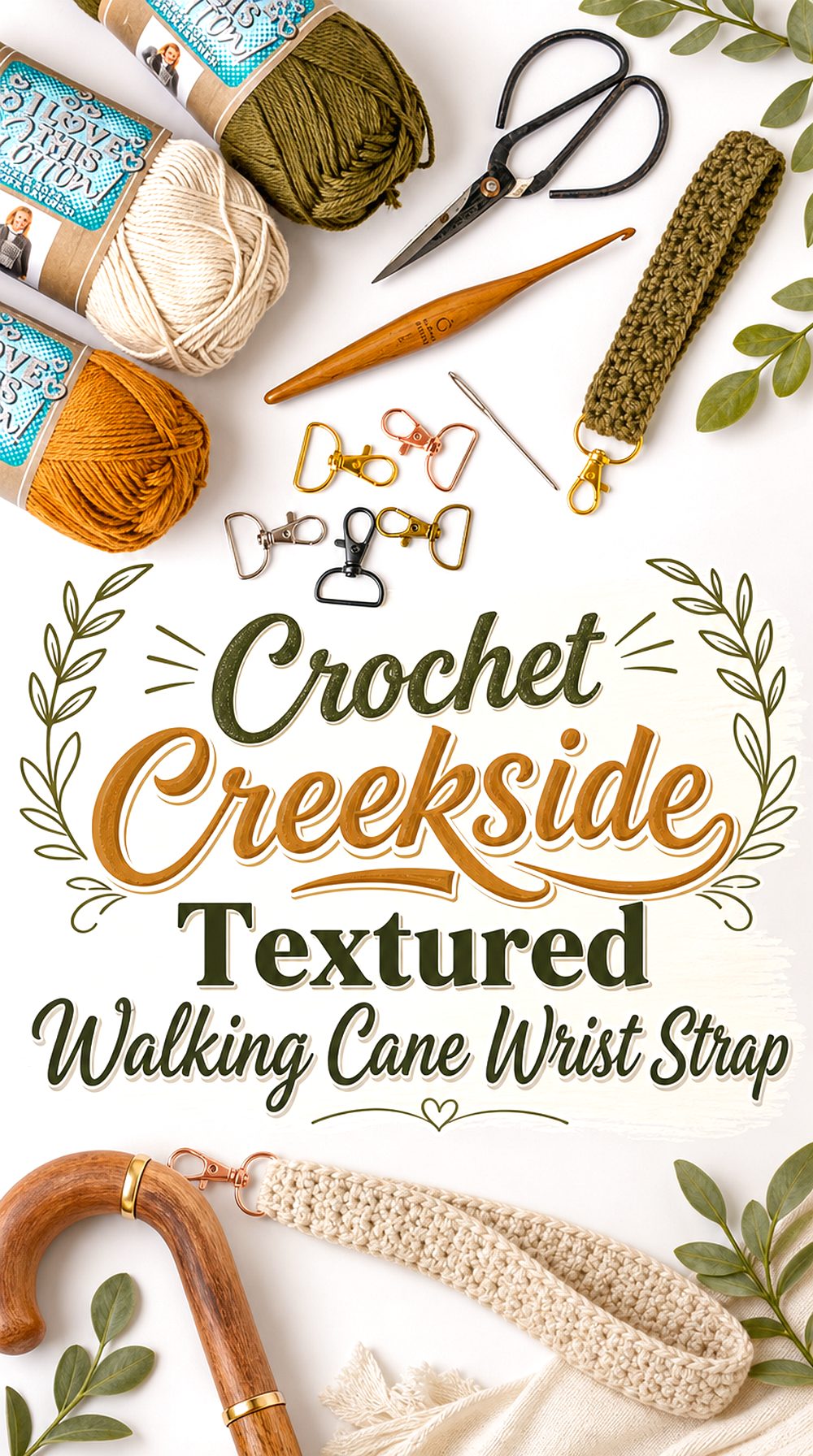 Crochet Creekside Textured Walking Cane Wrist Strap