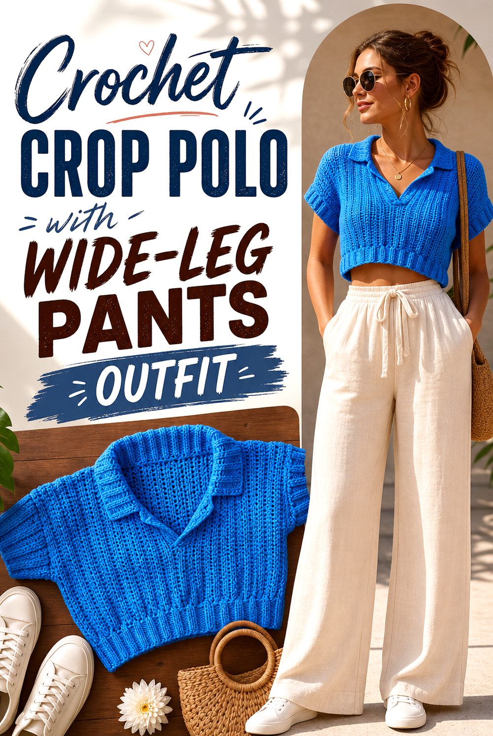 Crochet Crop Polo with Wide Leg Pants Outfit