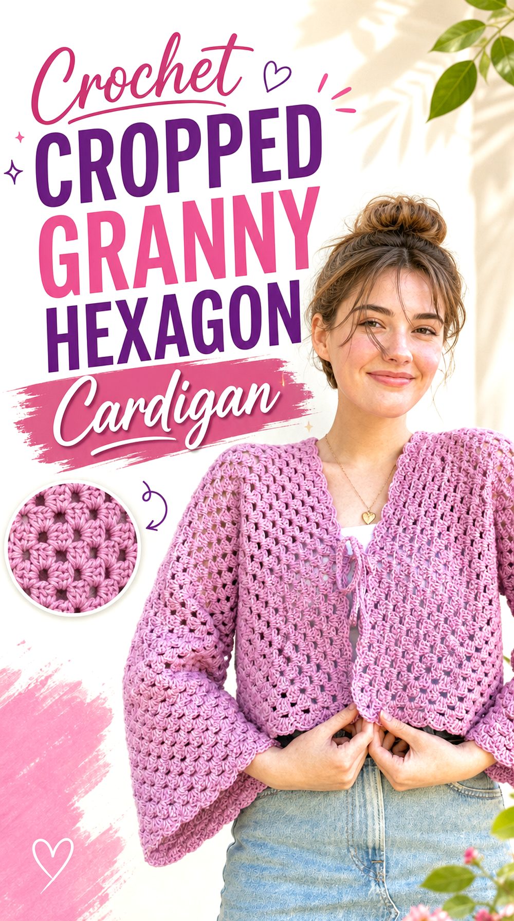 Crochet Cropped Granny Hexagon Cardigan