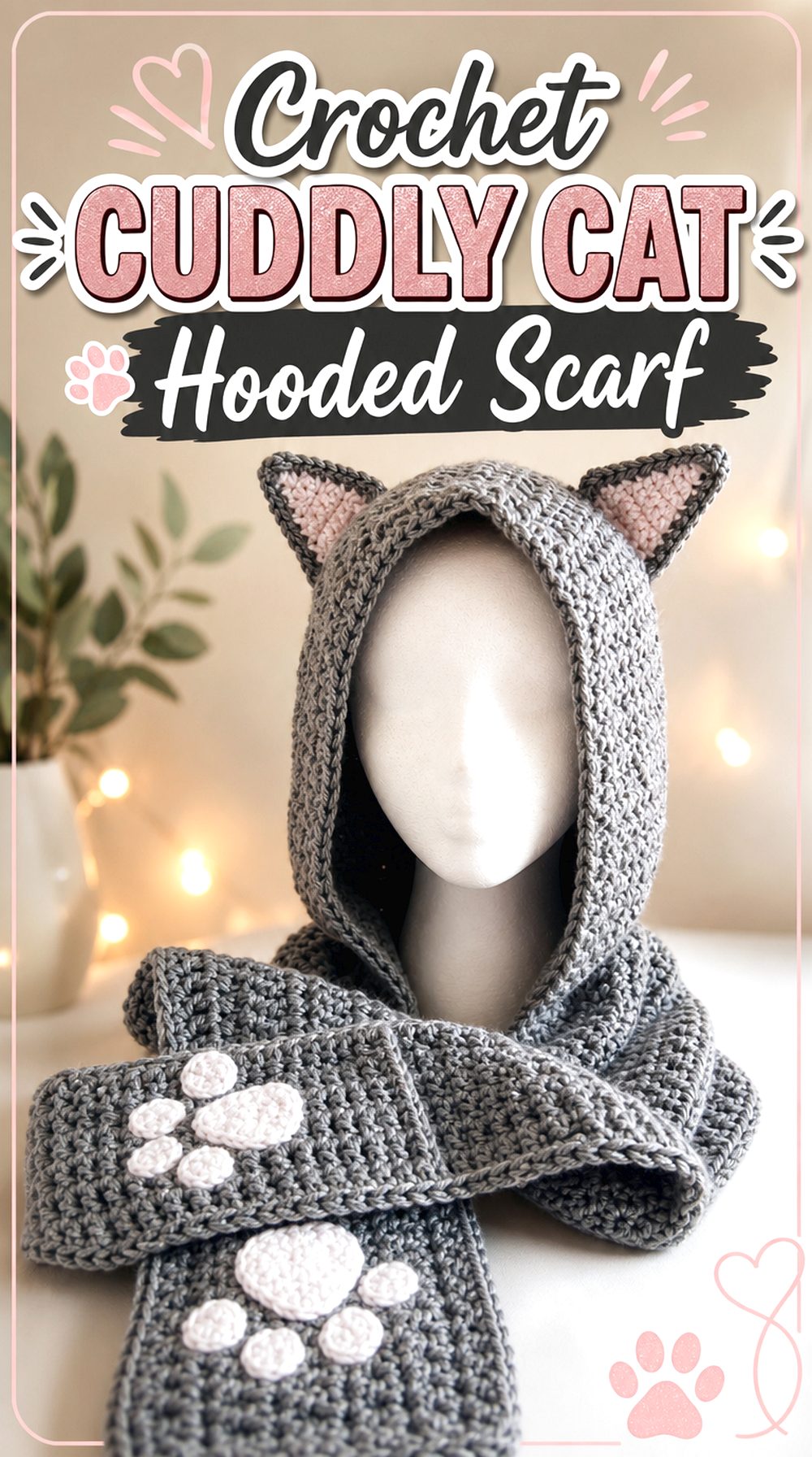 Crochet Cuddly Cat Hooded Scarf