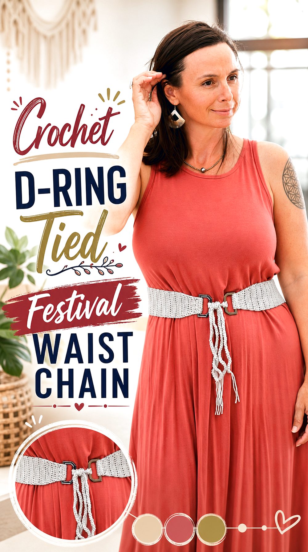 Crochet D Ring Tied Festival Waist Chain