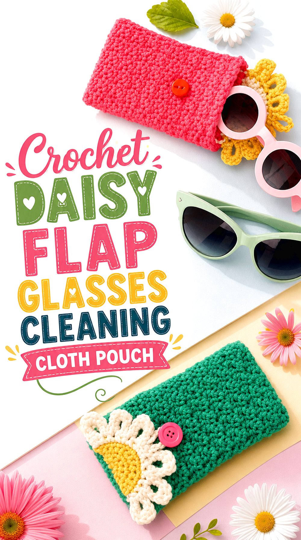 Crochet Daisy Flap Glasses Cleaning Cloth Pouch