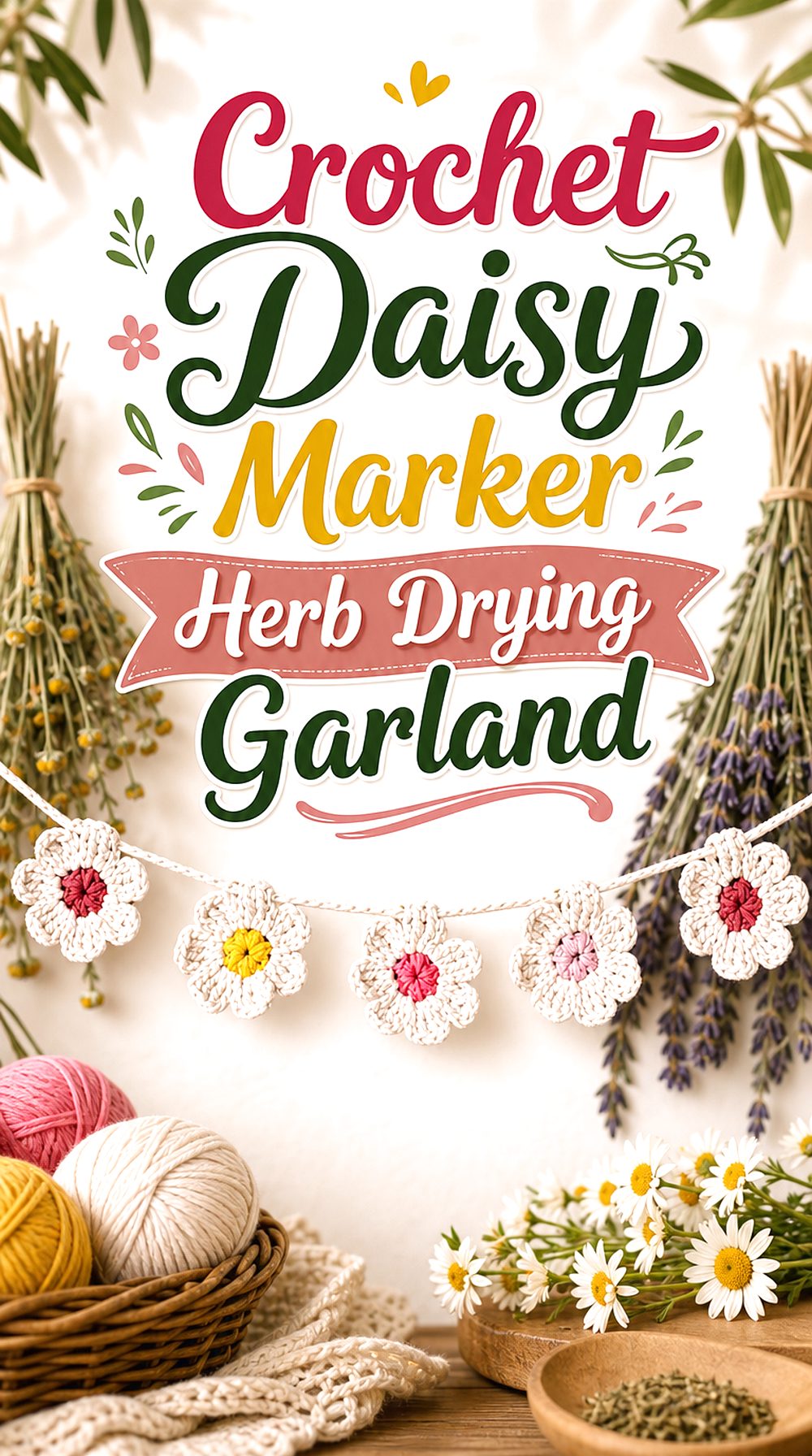 Crochet Daisy Marker Herb Drying Garland