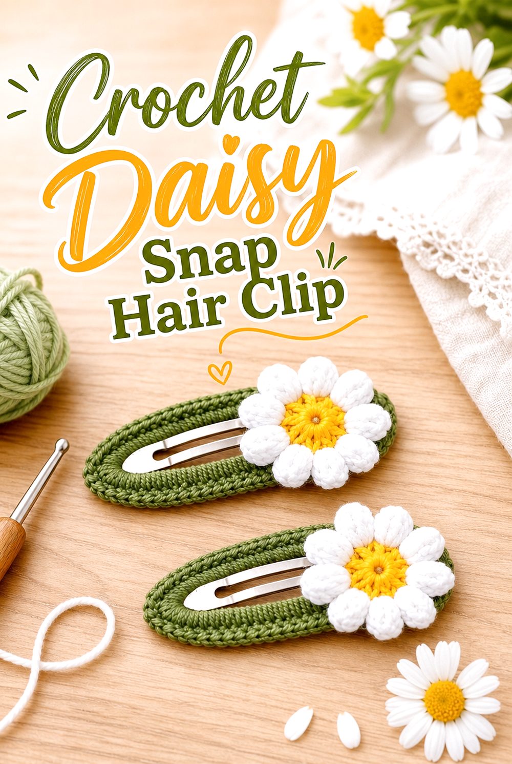 Crochet Daisy Snap Hair Clip