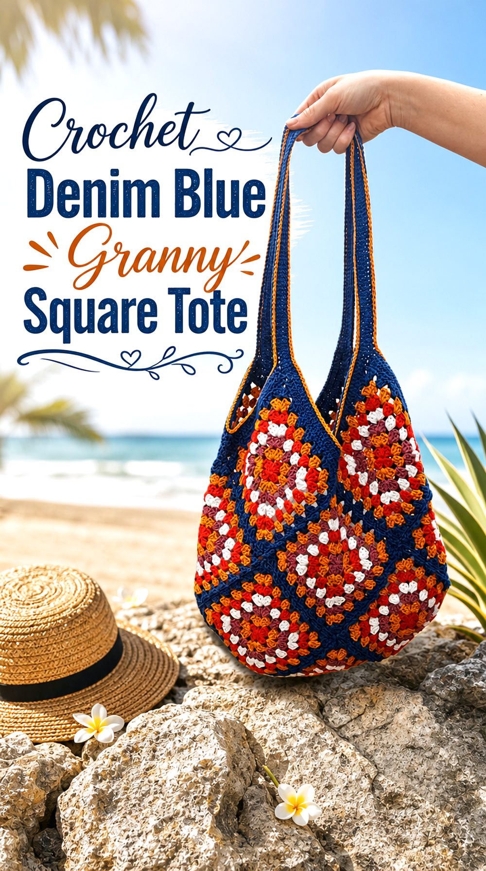 Crochet Denim Blue Granny Square Tote