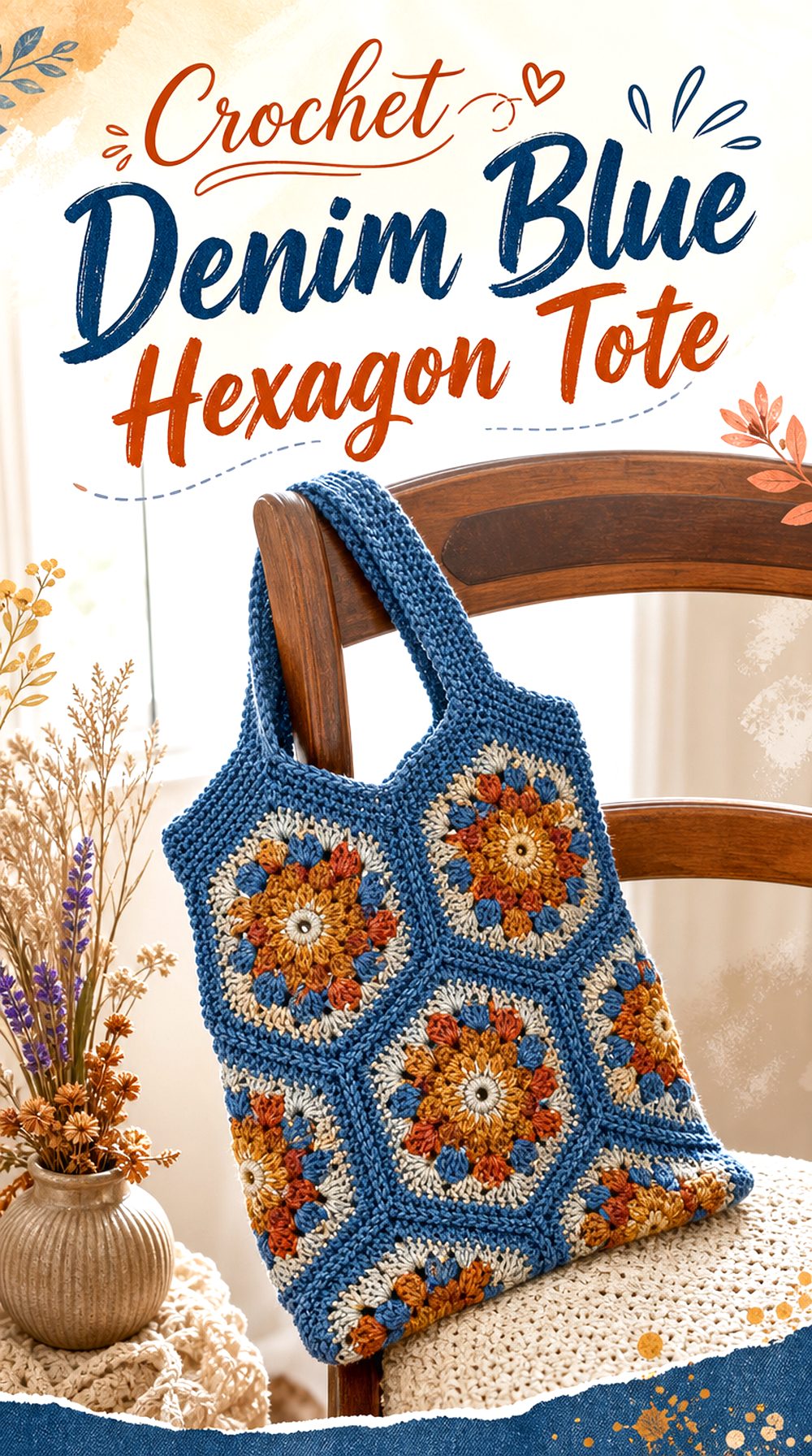 Crochet Denim Blue Hexagon Tote