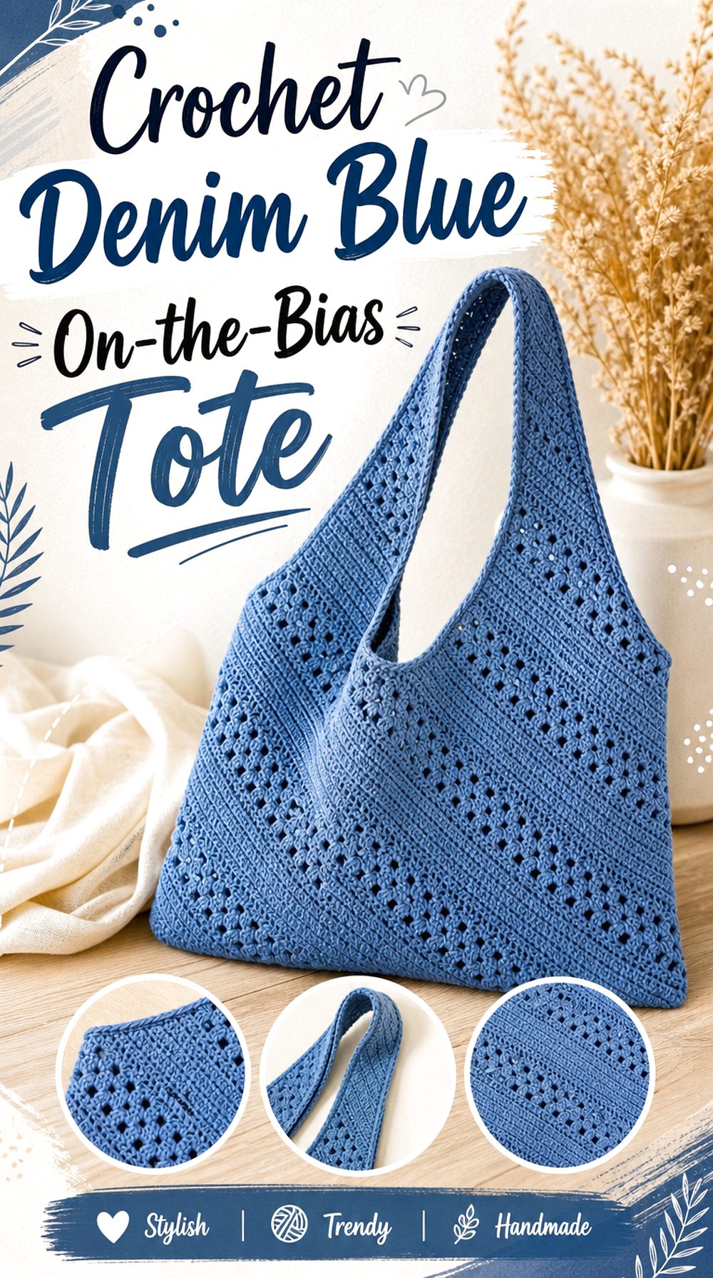 Crochet Denim Blue On the Bias Tote