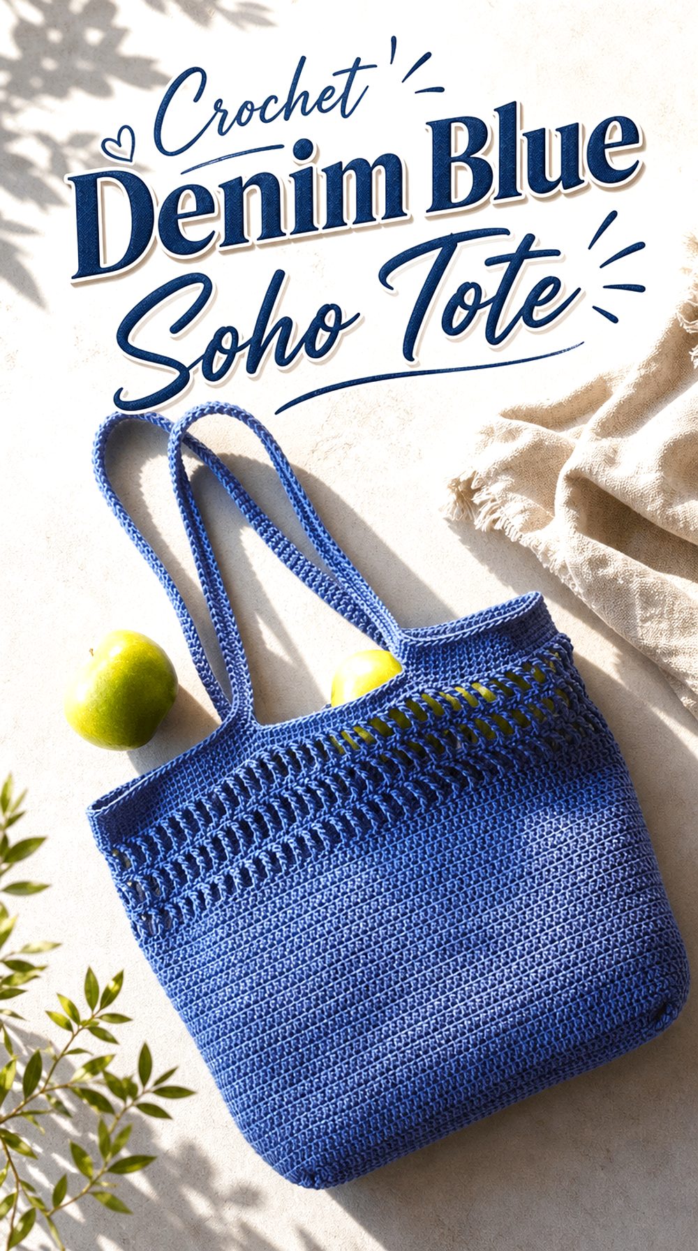 Crochet Denim Blue Soho Tote
