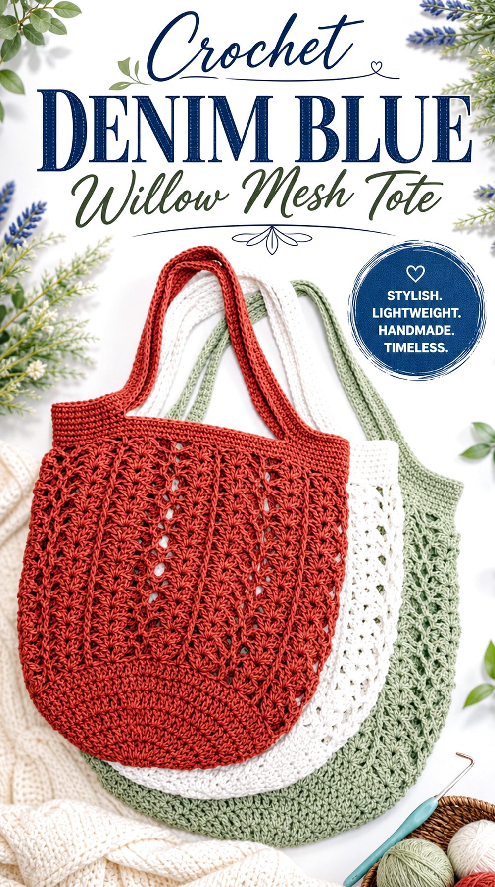 Crochet Denim Blue Willow Mesh Tote