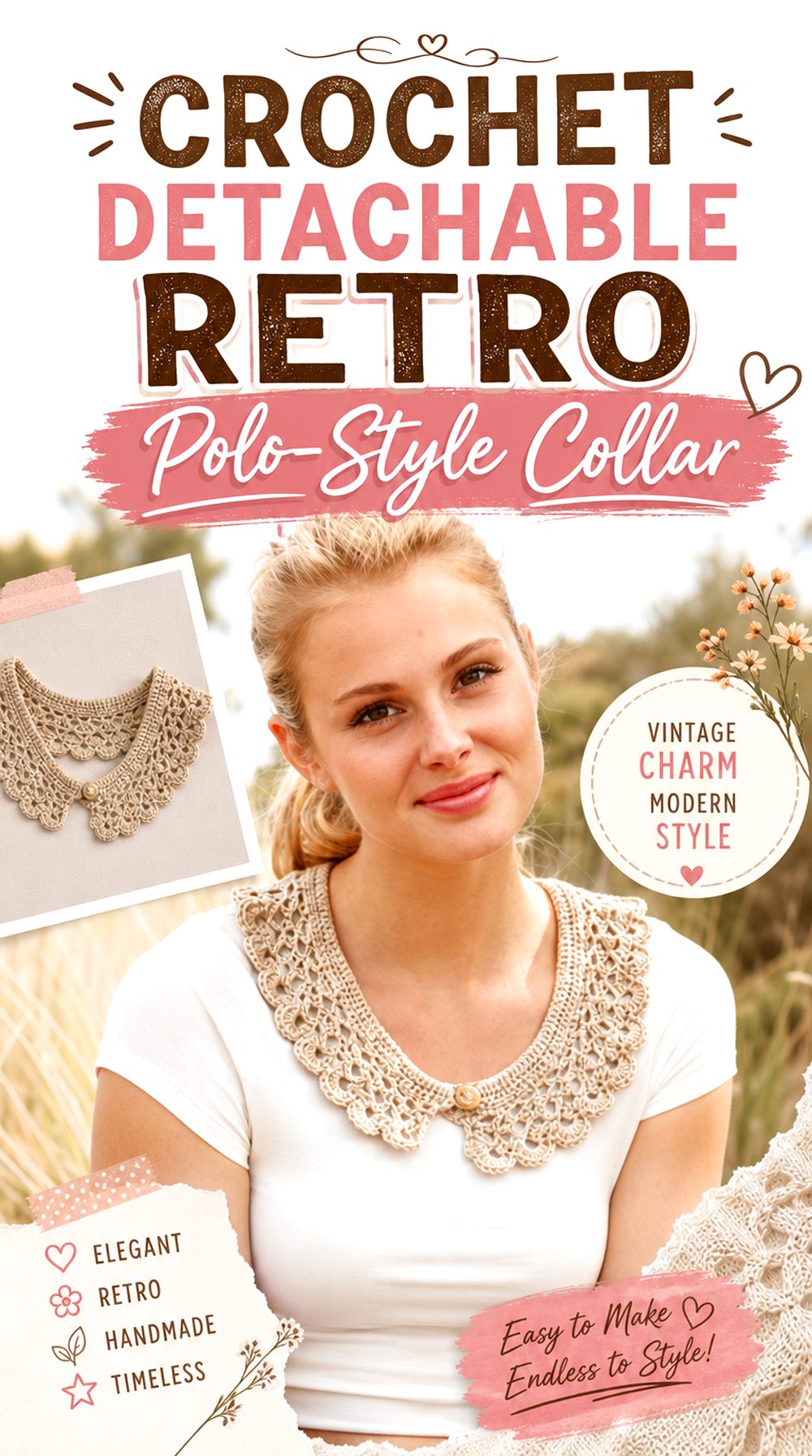 Crochet Detachable Retro Polo Style Collar