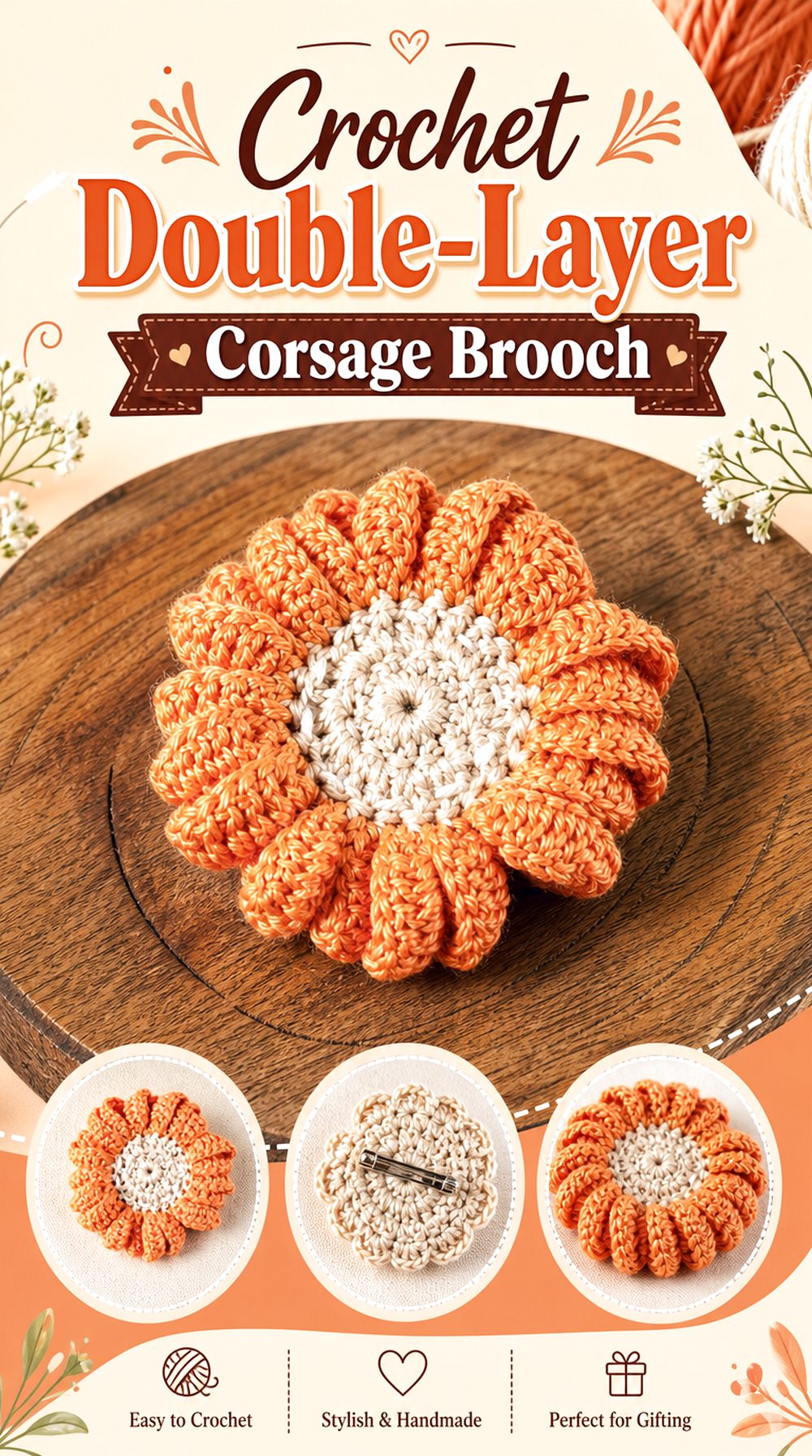 Crochet Double Layer Corsage Brooch