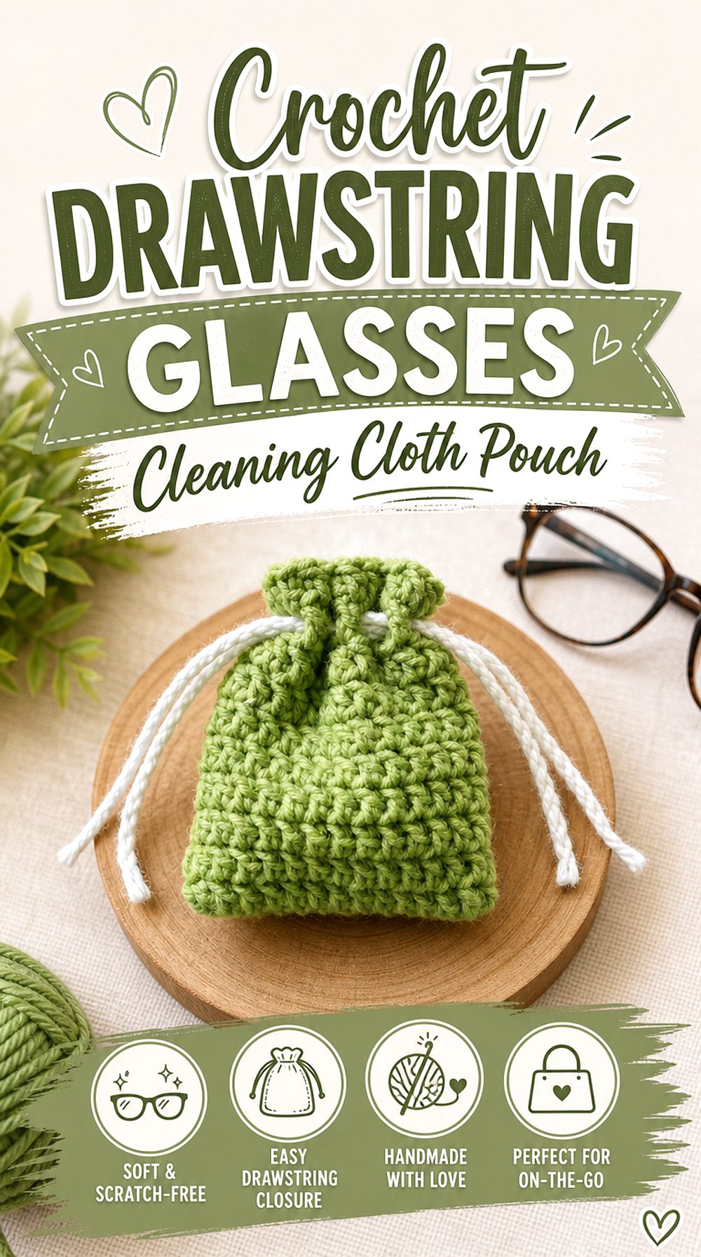 Crochet Drawstring Glasses Cleaning Cloth Pouch