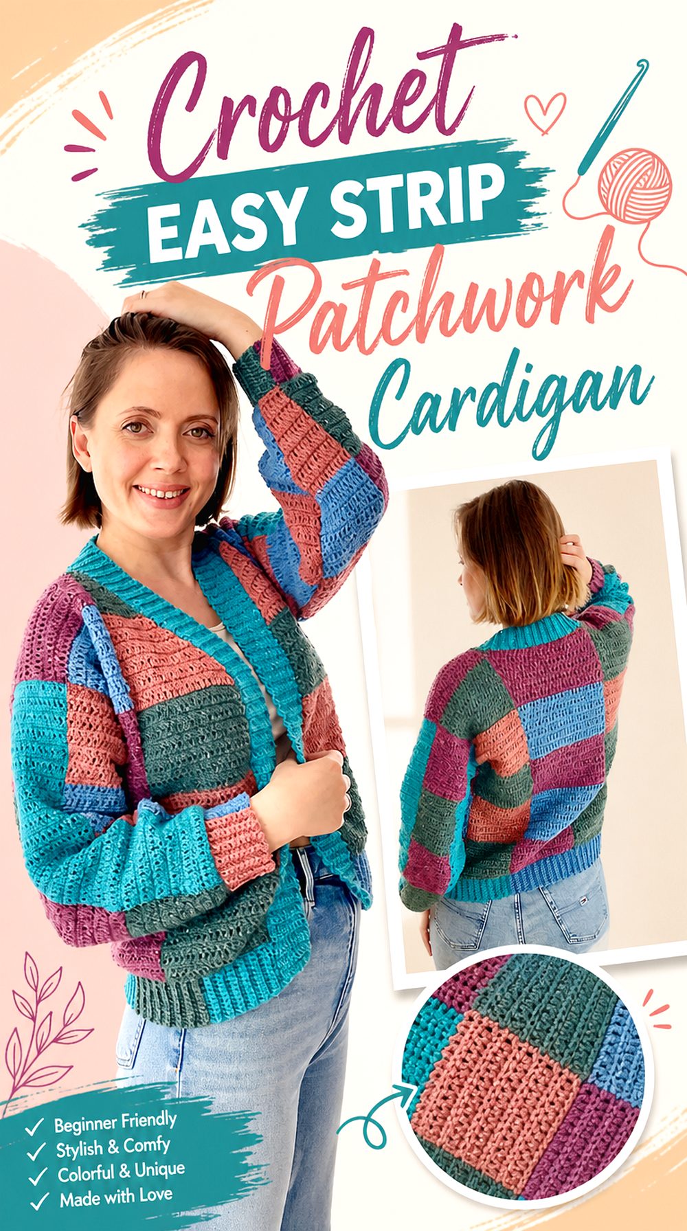 Crochet Easy Strip Patchwork Cardigan